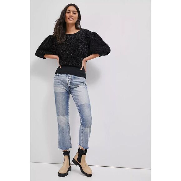 Anthropologie Maeve Pamela Tinsel Shimmer Sweater size L Black - Picture 1 of 12
